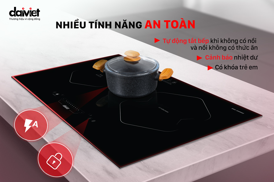 Bếp từ hồng ngoại đôi kết hợp Đại Việt DVC-200002 nhiều tính năng an toàn