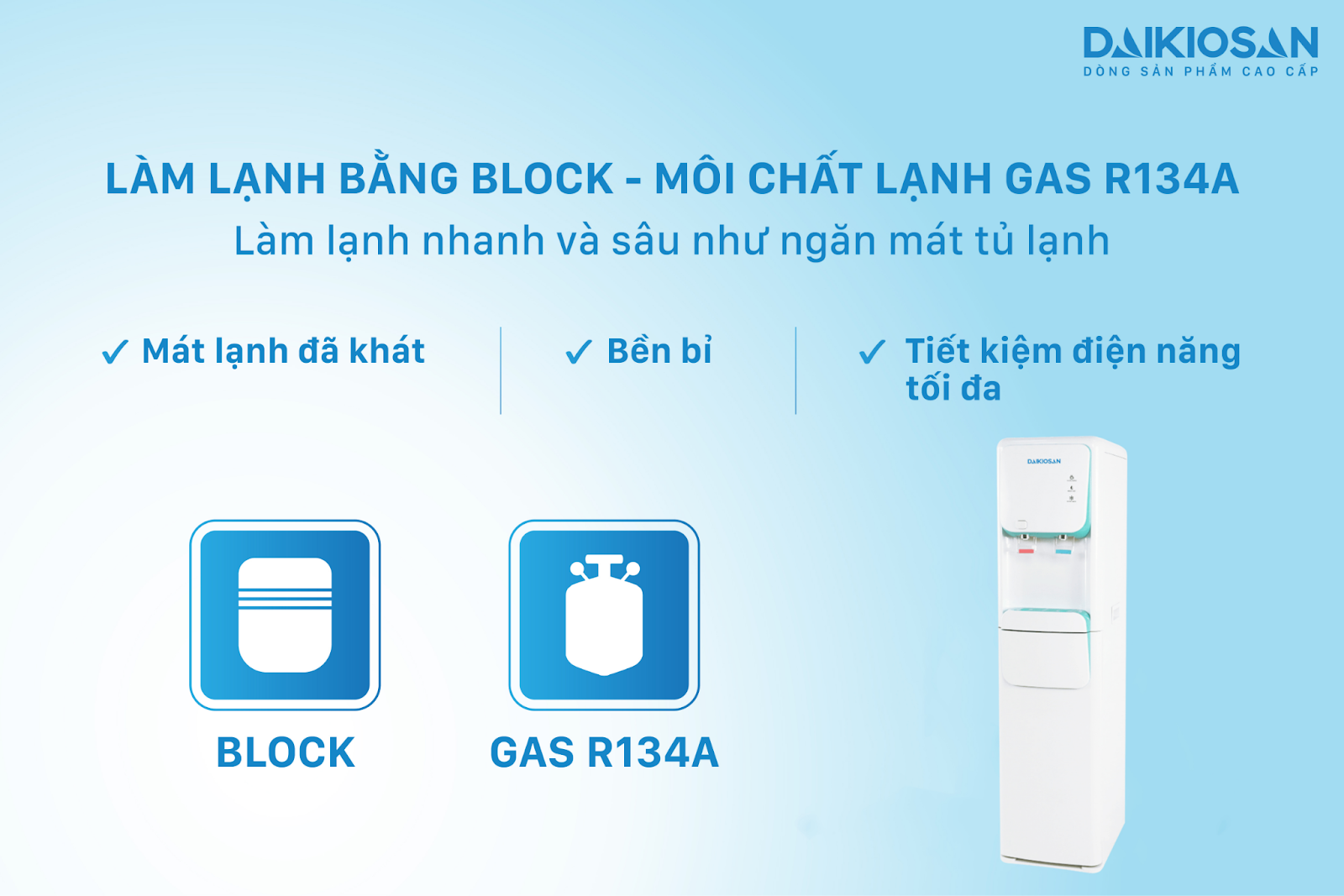 Cây nước nóng lạnh hút bình Daikiosan DVD-000005 làm lạnh bằng block