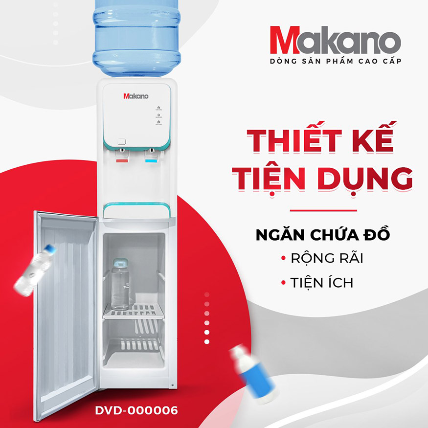 cây nước nóng lạnh úp bình Makano DVD-000006 có ngăn bảo quản cốc chén, bình nước úp phía trên