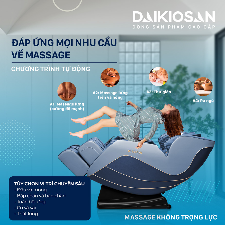 Ghế massage Daikiosan DKGM-00005 sở hữu tới 3 thao tác massage mô phỏng