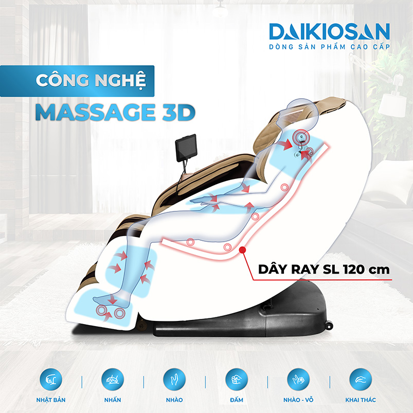 Ghế massage Daikiosan DKGM-10004 sử dụng công nghệ con lăn 3D