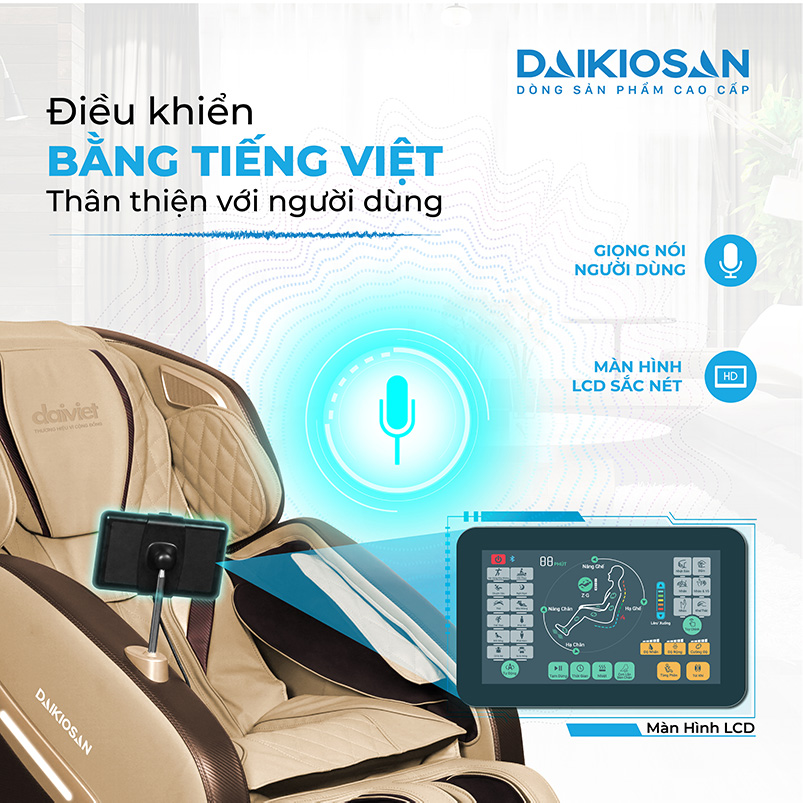 ghế massage Daikiosan DKGM-10004 chính là chân ái bởi sở hữu hệ thống điều khiển bằng tiếng Việt thông minh