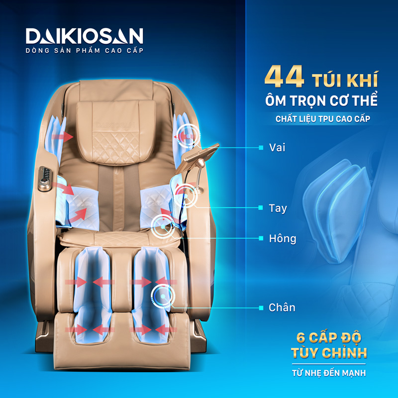 ghế massage Daikiosan DKGM-30002 sở hữu hệ thống 44 túi khí phân bổ khắp cơ thể