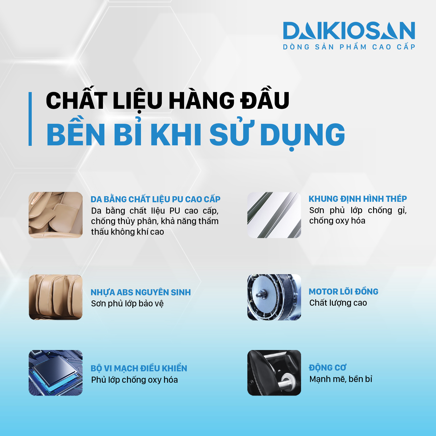 Ghế massage Daikiosan DVGM-20001 sử dụng linh kiện đạt chuẩn