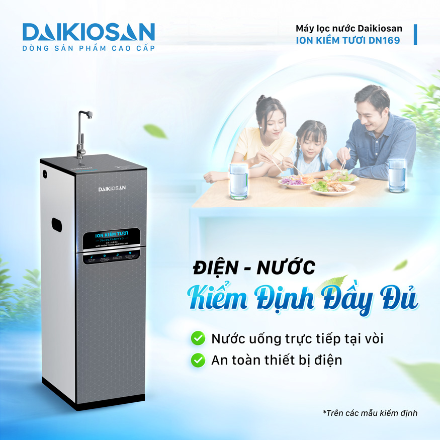 Máy lọc nước ion kiềm tươi Daikiosan được kiểm định chất lượng nước uống trực tiếp