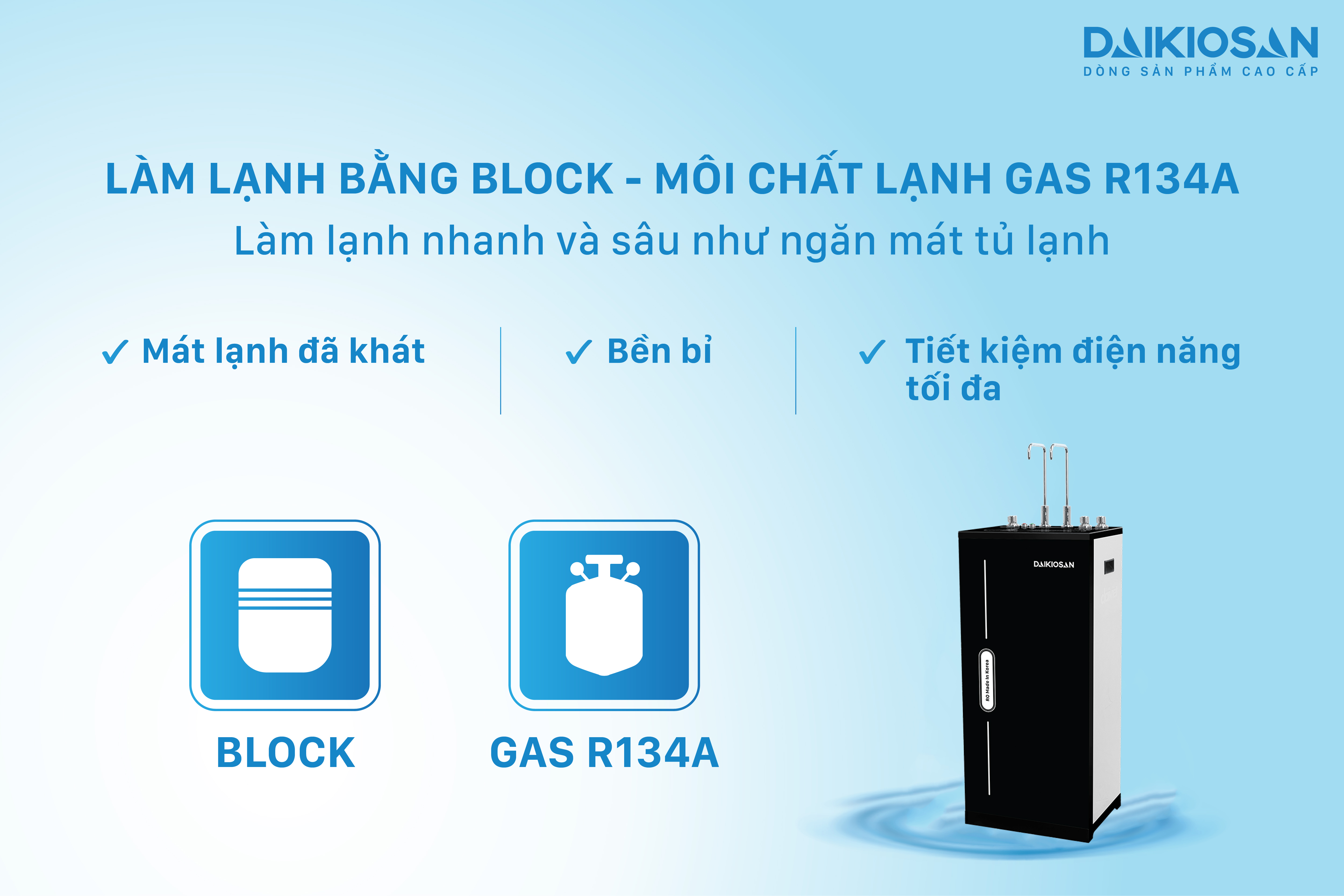 Máy lọc nước RO nóng nguội lạnh Daikiosan DSW-32709H3 làm lạnh bằng block