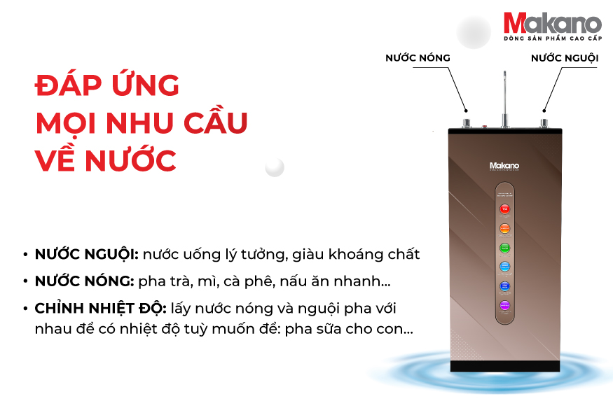 Máy lọc nước RO nóng nguội Makano MKW-42210H có 1 vòi nhưng 2 chế độ nước