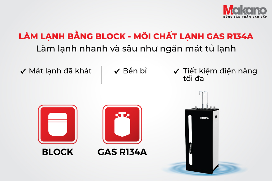 Máy lọc nước RO nóng nguội lạnh Makano MKW-32709H3 làm lạnh bằng Block