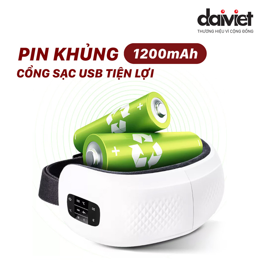 Máy massage mắt Đại Việt DVMM-00001 là dòng máy sạc pin với dung lượng 1200mAh