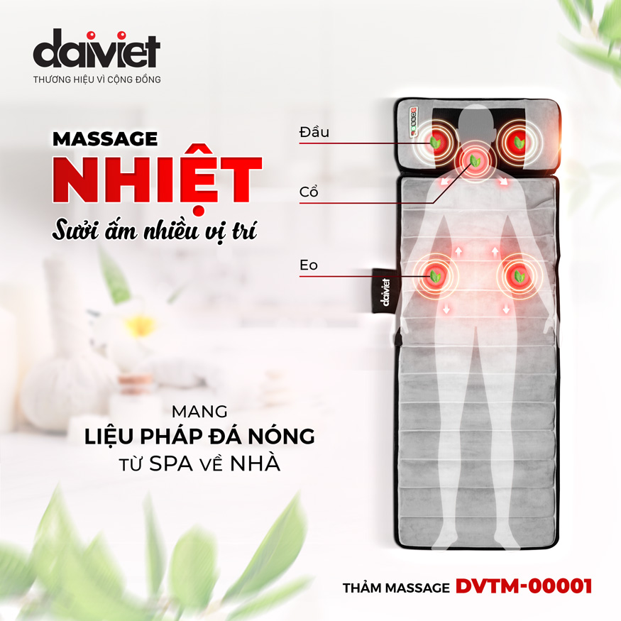 Chế độ massage nhiệt cao cấp được tích hợp trong thảm massage DVTM-00001 không khác nào bạn tận hưởng liệu pháp massage đá nóng